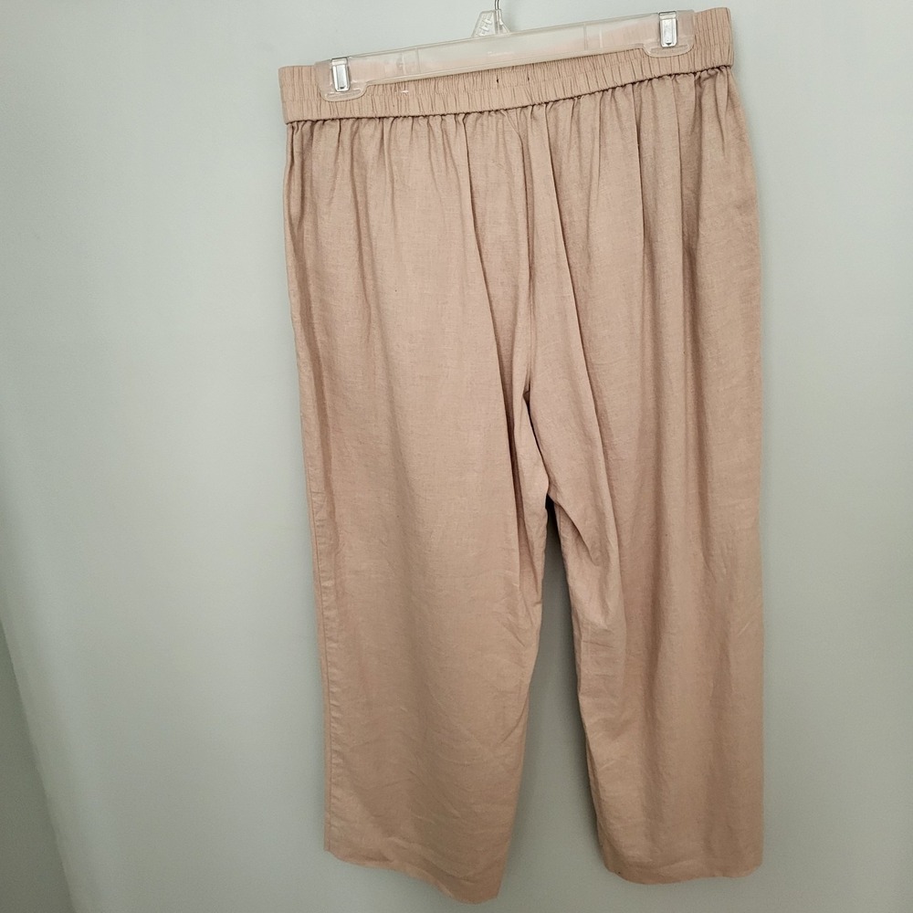 Ann Taylor Factory Beige Cropped Pull on Pants Linen Blend Pockets Medium Petite - Picture 4 of 10